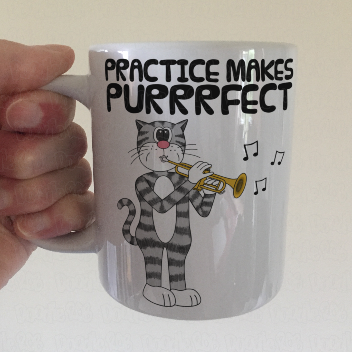 Cat Trumpet Mug - Practice Makes Purrrfect - Gift For Trumpeter - Brass Musician Gift