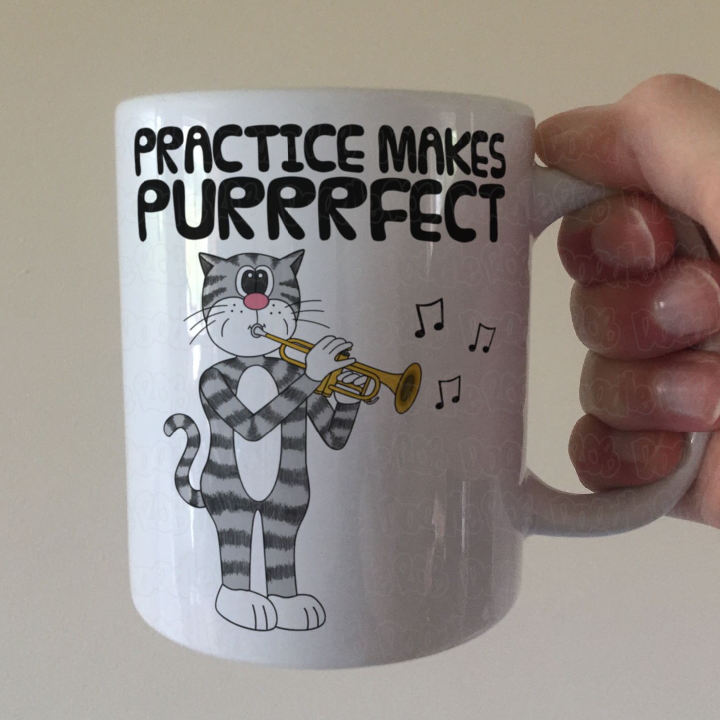 Cat Trumpet Mug - Practice Makes Purrrfect - Gift For Trumpeter - Brass Musician Gift
