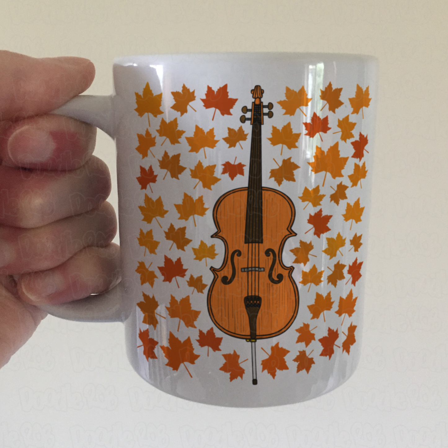 Autumn Cello Mug (Leaves) - Cellist Mug - String Musician Gift For Fall or Thanksgiving