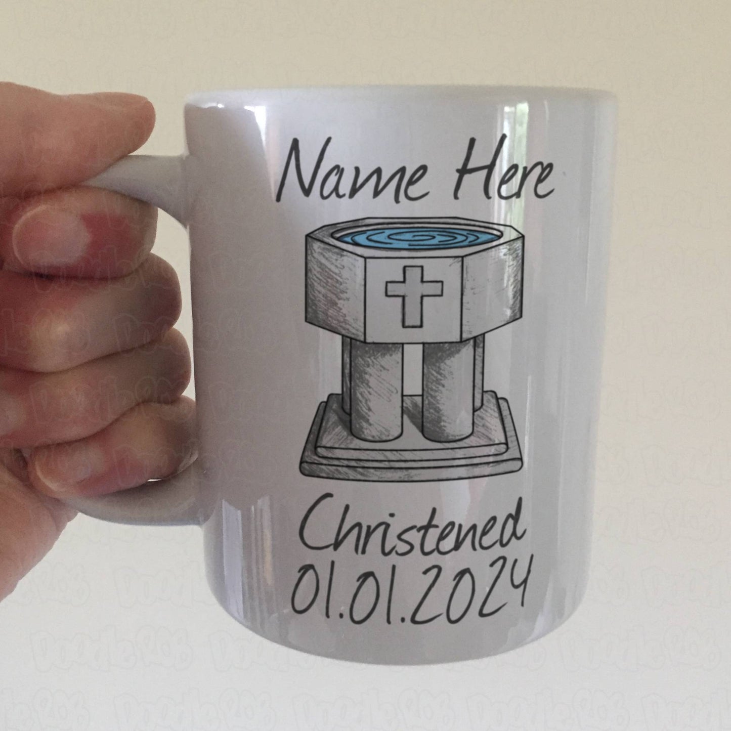 Personalised Christening Mug - Church Font Custom Mug - Christian Baptism Gift