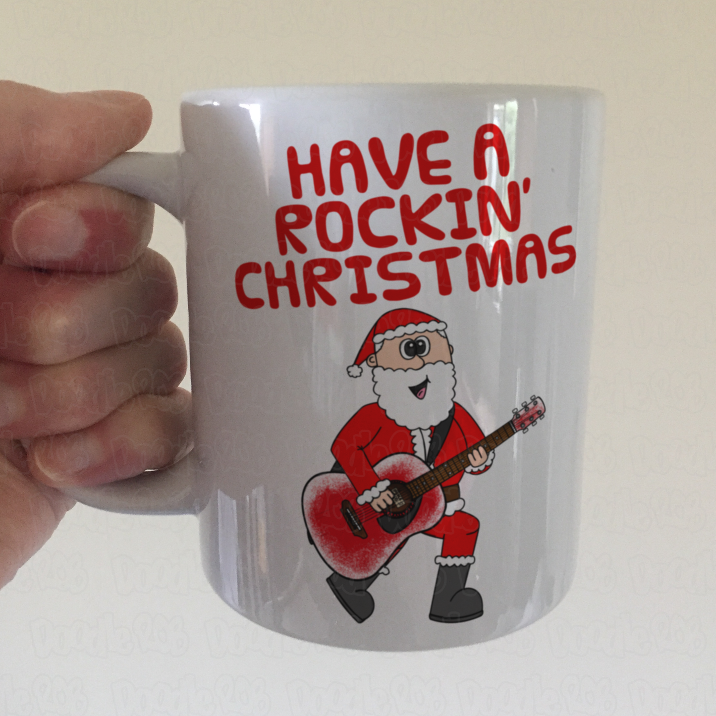 Guitarist Christmas Mug - Santa Playing Acoustic Guitar - Songwriter Xmas Gift