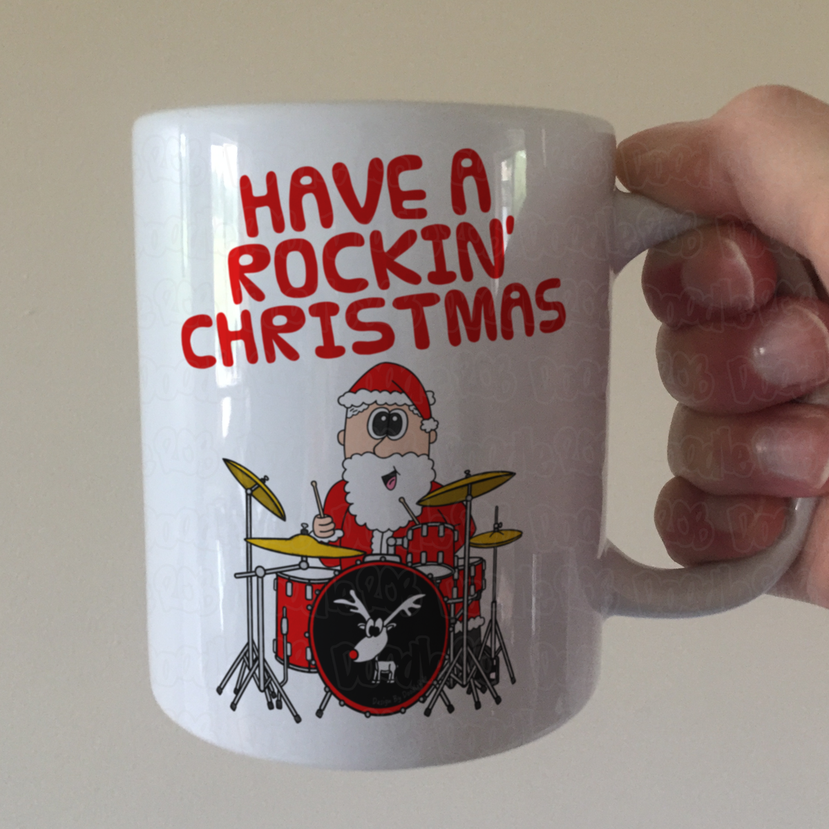 Drummer Christmas Mug - Santa Playing Drums - Drum Teacher Xmas Gift