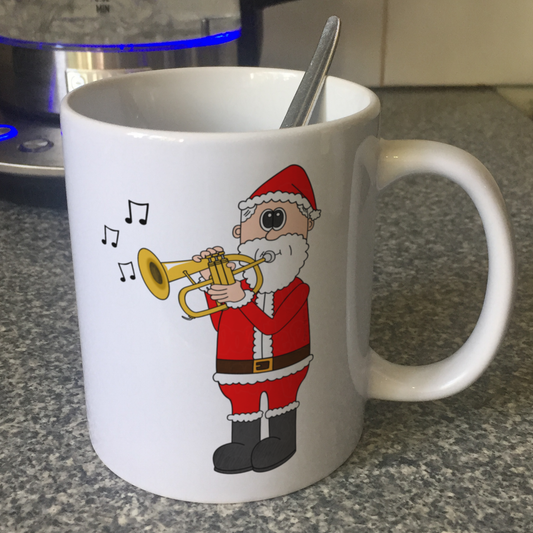 Flugelhorn Christmas Mug - Santa Playing Flugelhorn - Gift For Horn Player - Brass Musician Xmas Gift