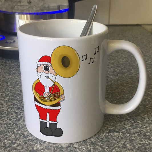 Sousaphone Christmas Mug - Santa Playing Sousaphone - Sousaphonist Mug - Brass Musician Xmas Gift