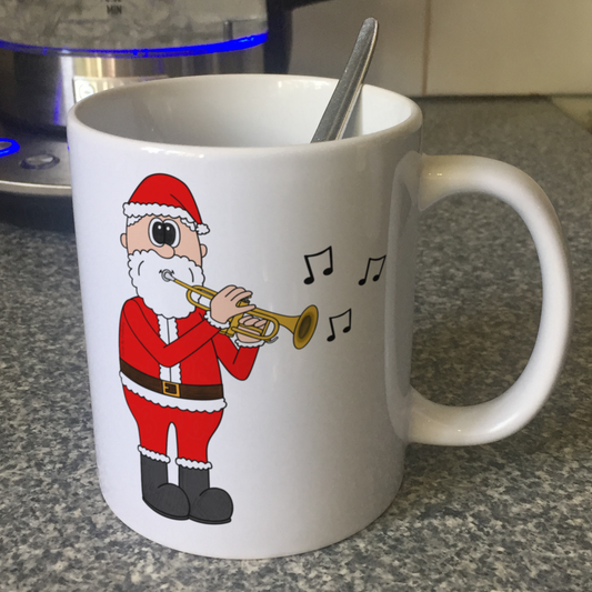 Santa Playing Trumpet Christmas Mug - Gift For Trumpeter - Brass Musician Xmas Gift