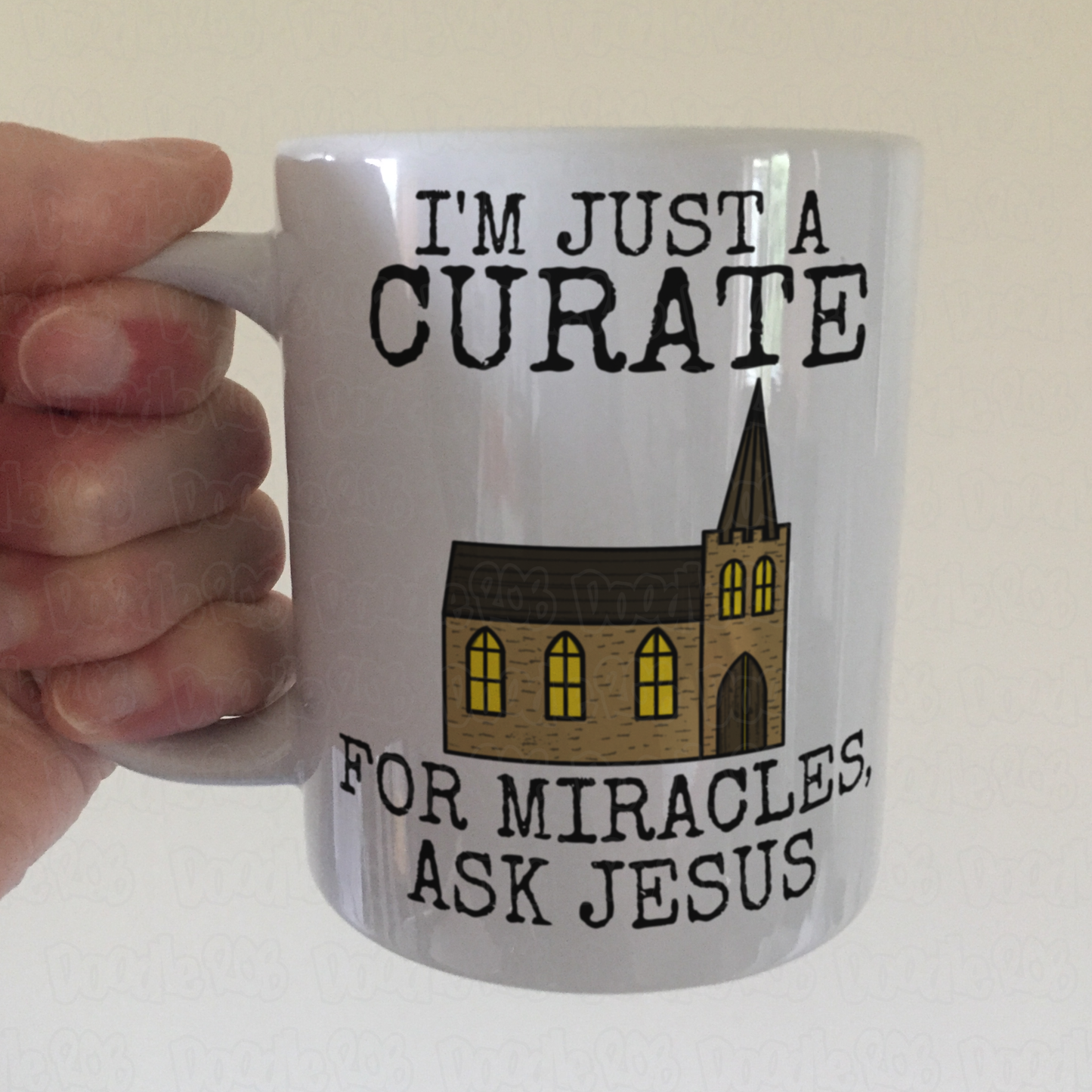 Funny Church Curate Mug - For Miracles, Ask Jesus - Gift For Christian Ordinand
