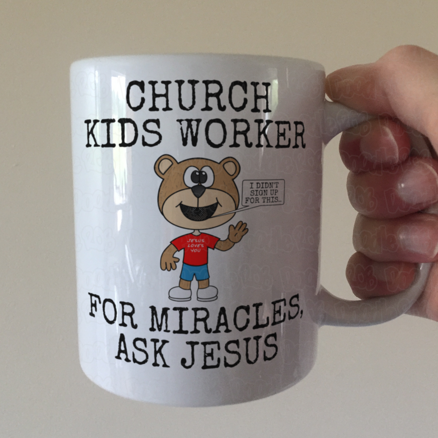 Church Kids Worker Mug - For Miracles, Ask Jesus - Funny Christian Sunday School Gift
