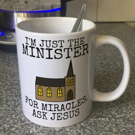 Church Minister Mug - For Miracles, Ask Jesus - Christian Ordination Gift