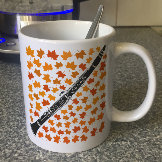 Autumn Clarinet Mug (Leaves) - Gift For Clarinetist - Woodwind Musician Gift For Fall or Thanksgiving