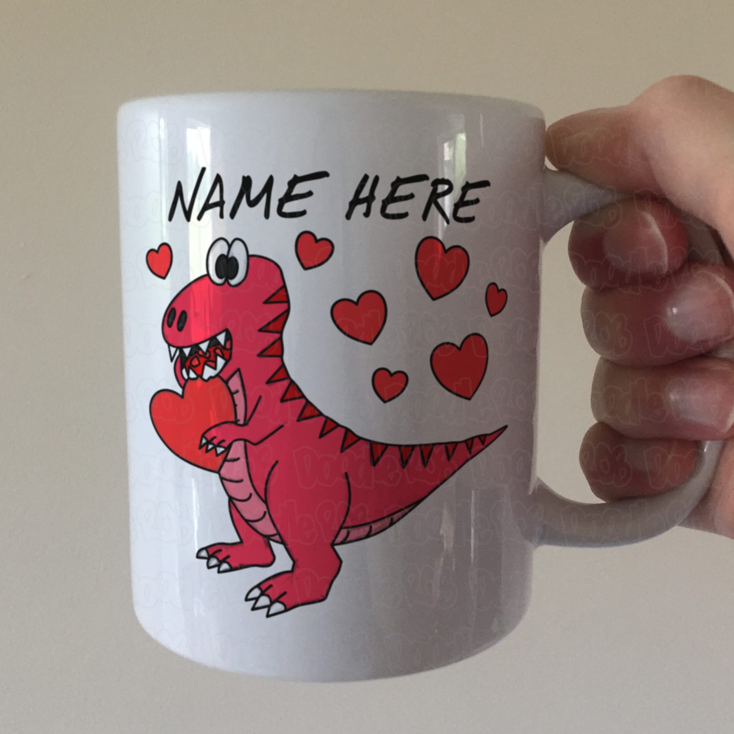 Dinosaur Valentines Personalised Mug - Custom Dinosaur Anniversary Gift - T-Rex Valentines Gift For Boy