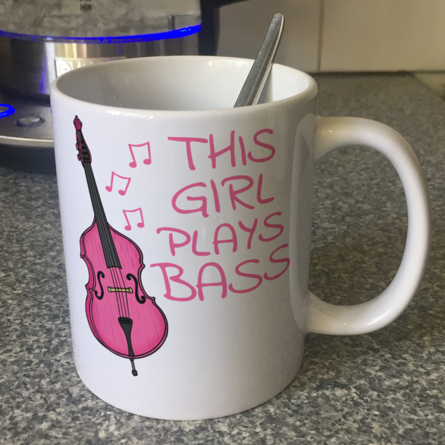 Pink Double Bass Mug - This Girl Plays Bass - Gift For Female Bassist - Jazz Musician Gift
