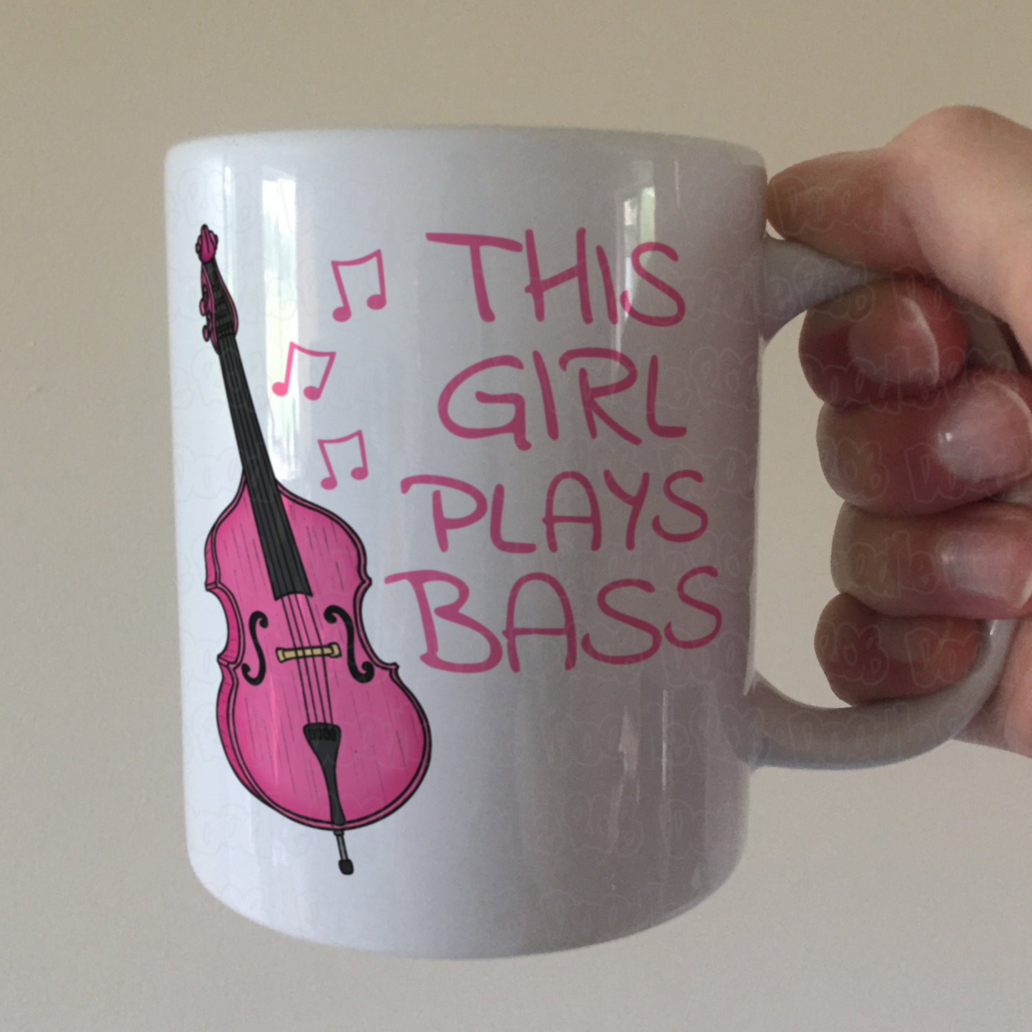 Pink Double Bass Mug - This Girl Plays Bass - Gift For Female Bassist - Jazz Musician Gift