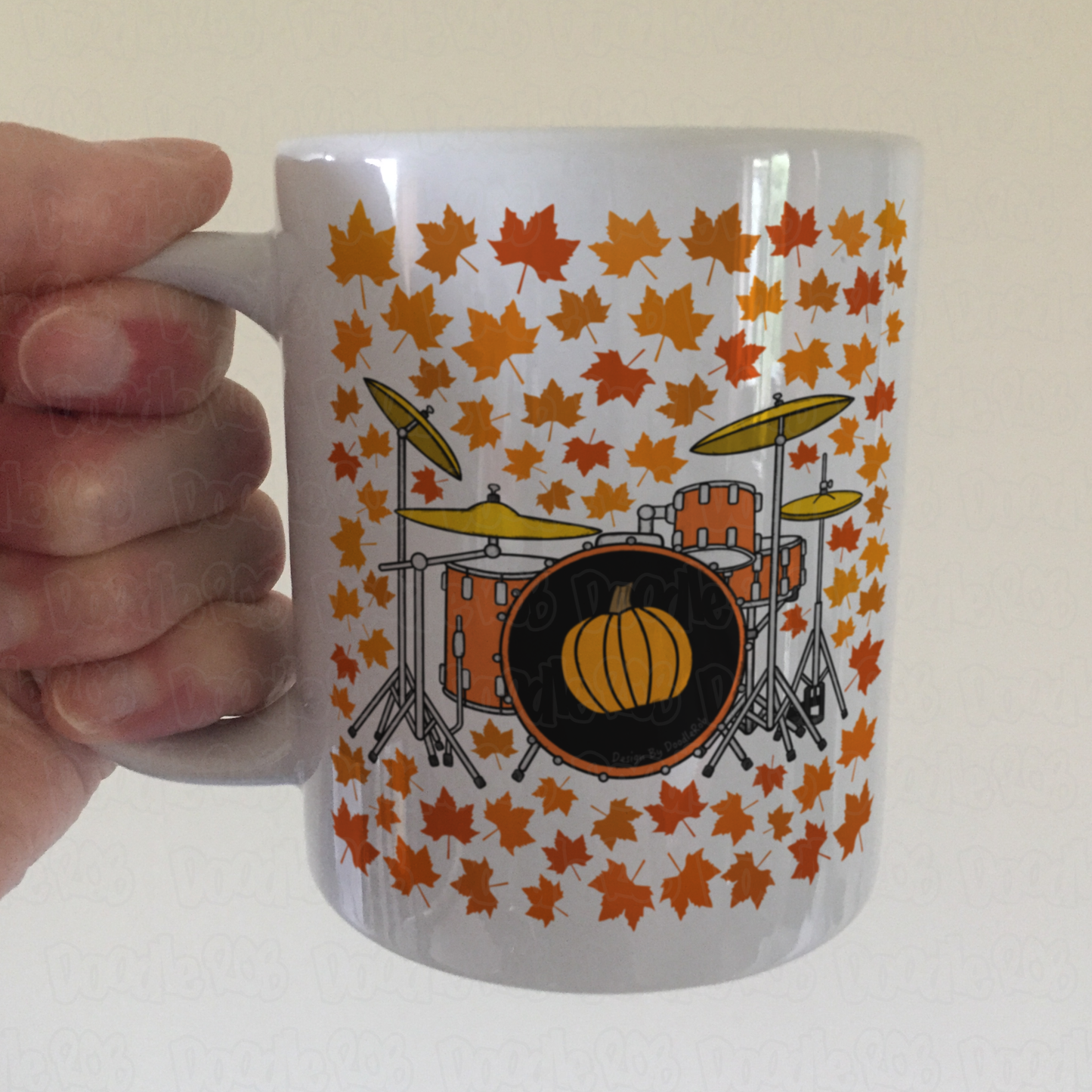 Autumn Drum Kit Mug (Leaves) - Gift For Drummer - Percussionist Musician Gift For Fall or Thanksgiving