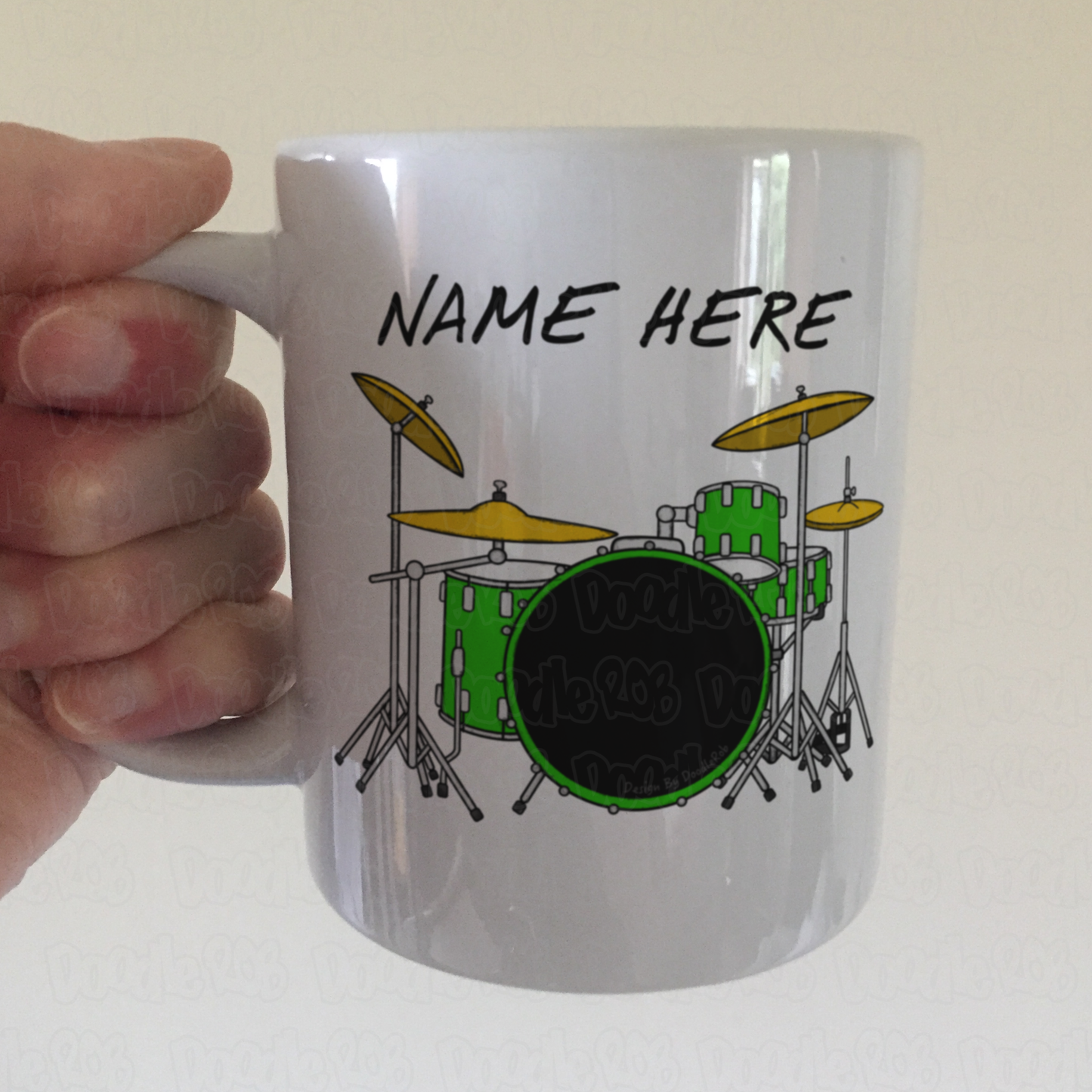 Personalised Drummer Mug (Green) - Green Drum Kit Mug - Custom Drum Teacher Gift