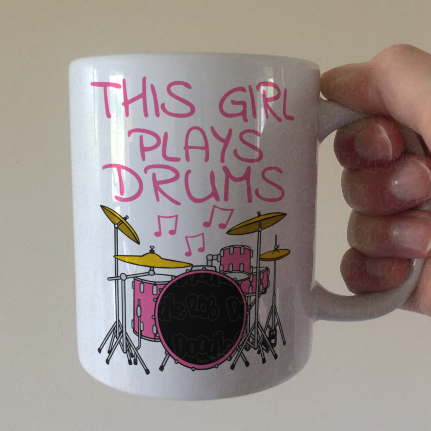 Girl's Drummer Mug - This Girl Plays Drums - Female Drummer Gift - Pink Drum Kit Gift For Girl