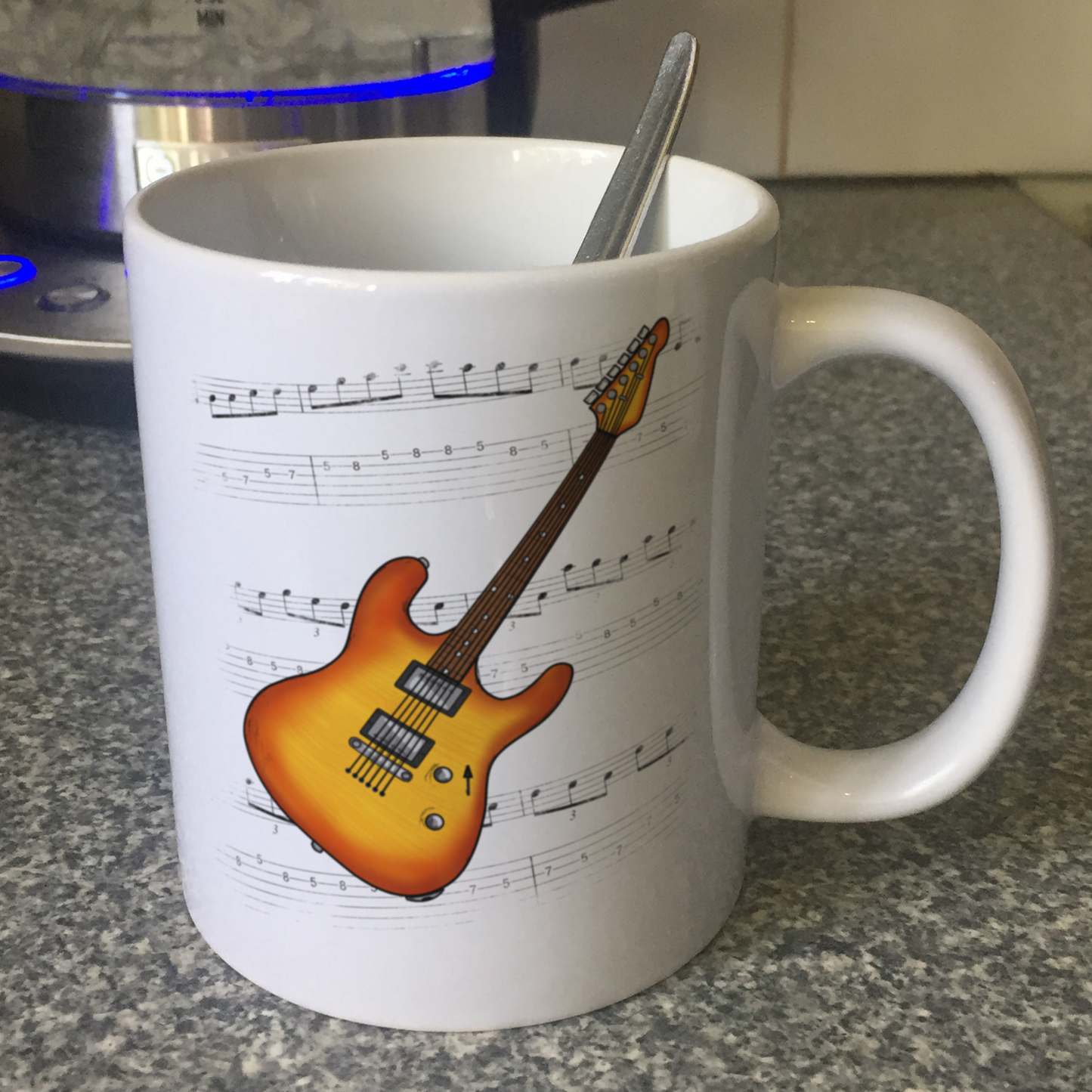 Electric Guitar Notation Mug (Amber) - Guitarist Gift - Guitar Teacher Mug - Gift For Musician