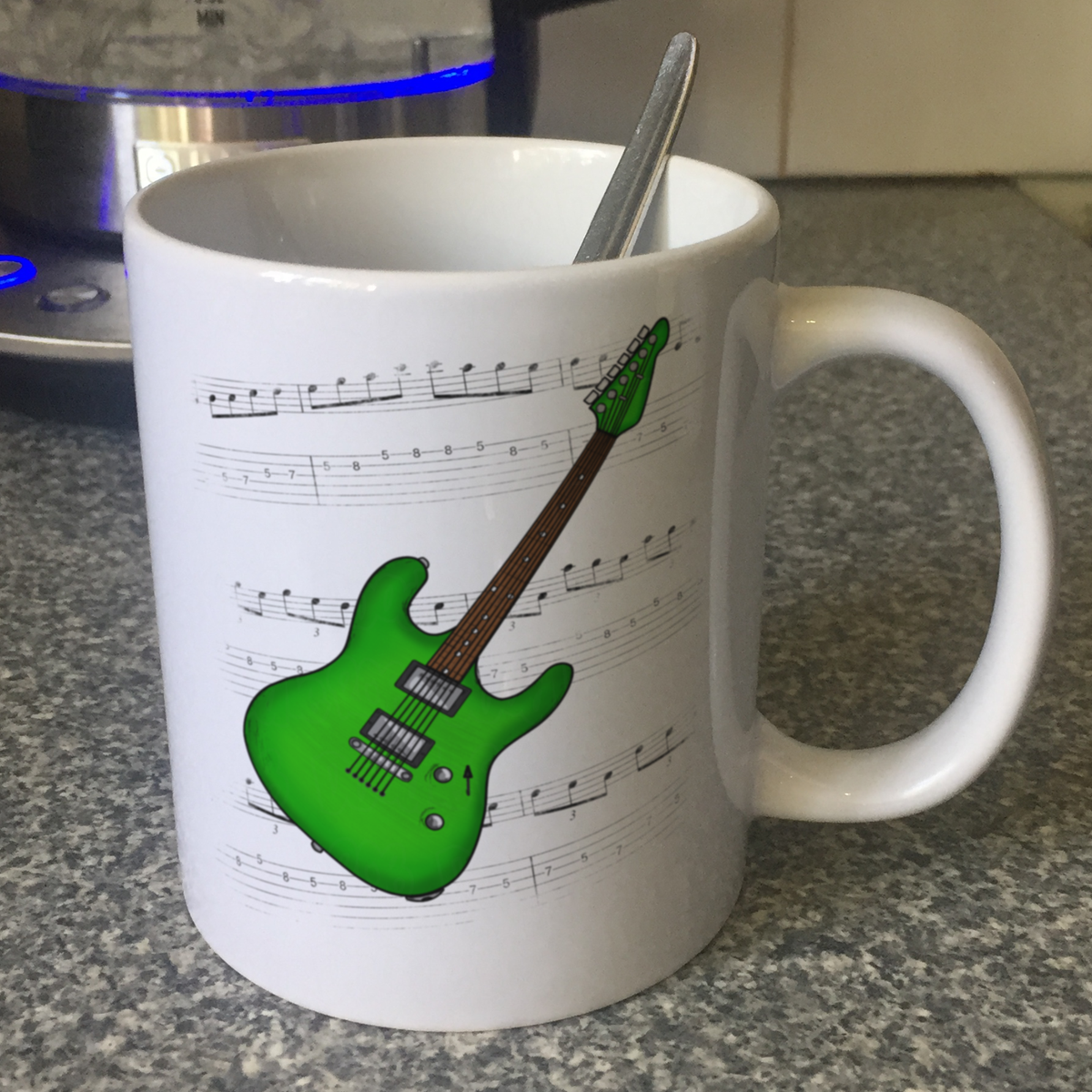 Electric Guitar Notation Mug (Green) - Guitarist Gift - Guitar Teacher Mug - Gift For Musician