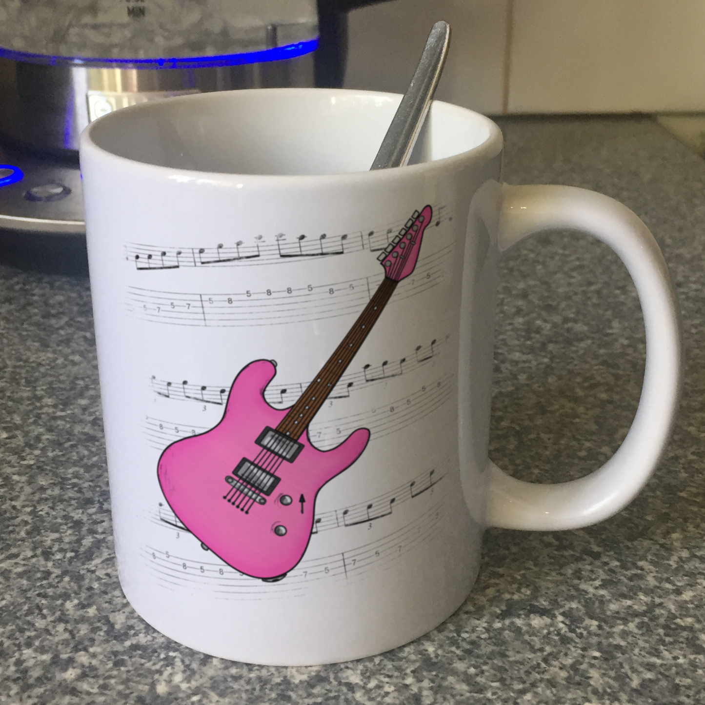 Electric Guitar Notation Mug (Pink) - Guitarist Gift - Guitar Teacher Mug - Gift For Musician