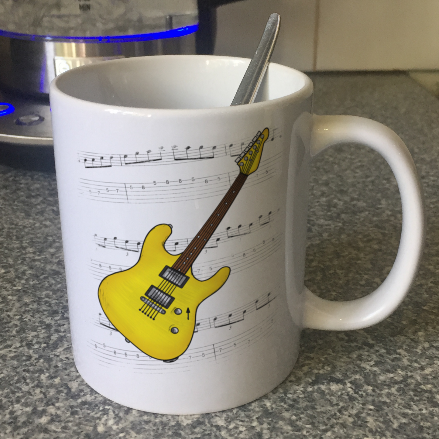 Electric Guitar Notation Mug (Yellow) - Guitarist Gift - Guitar Teacher Mug - Gift For Musician