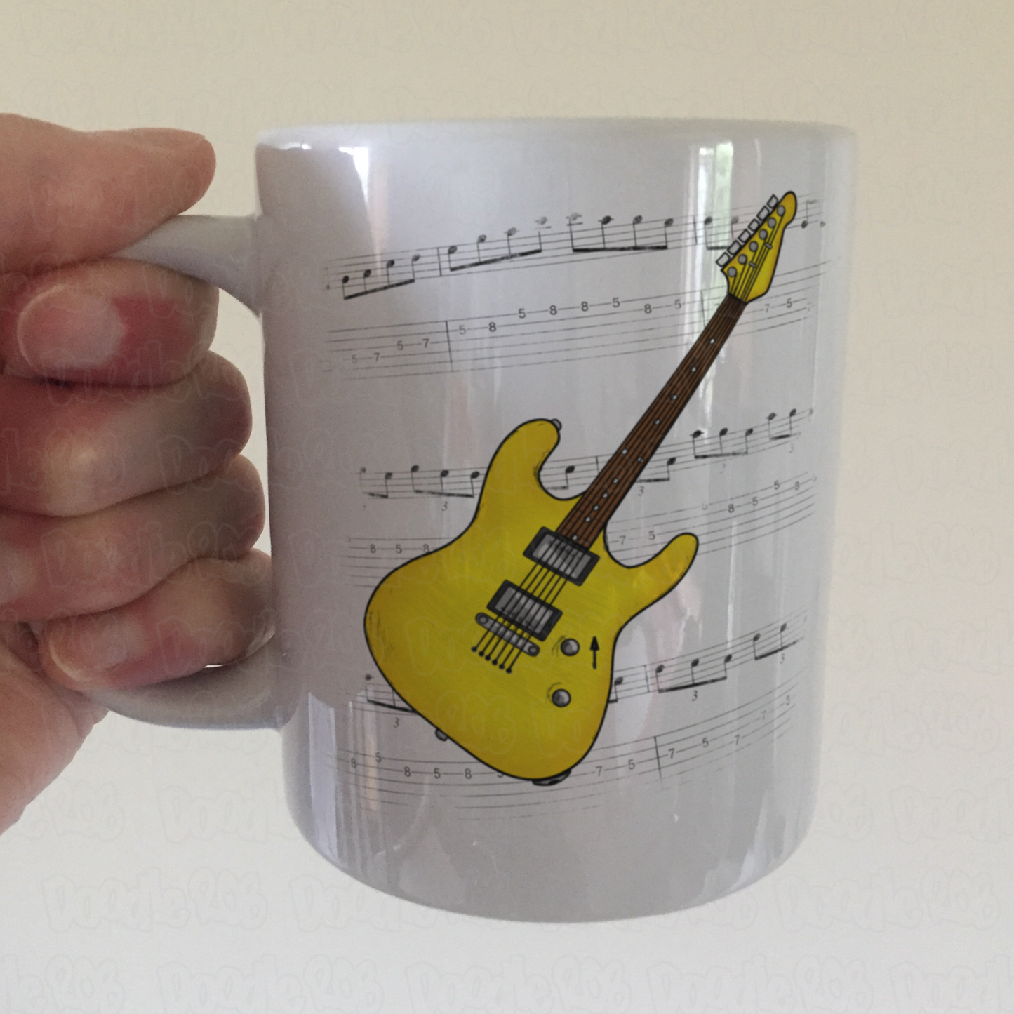Electric Guitar Notation Mug (Yellow) - Guitarist Gift - Guitar Teacher Mug - Gift For Musician