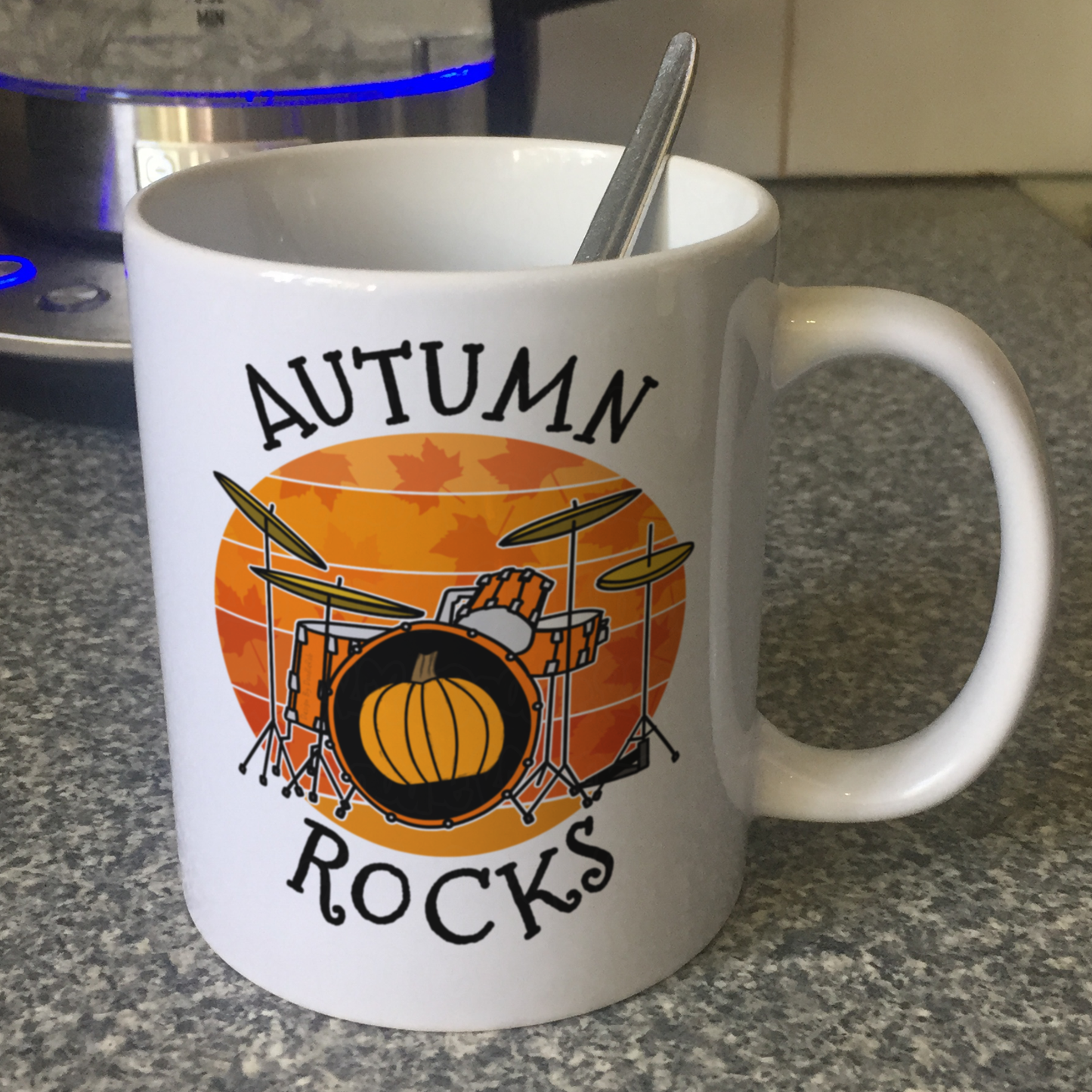 Autumn Drummer Mug - Autumn Rocks - Back To School Gift For Drum Teacher