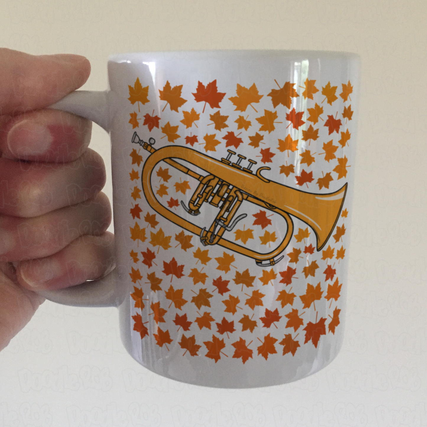Autumn Flugelhorn Mug (Leaves) - Gift For Horn Player - Brass Musician Gift For Fall or Thanksgiving