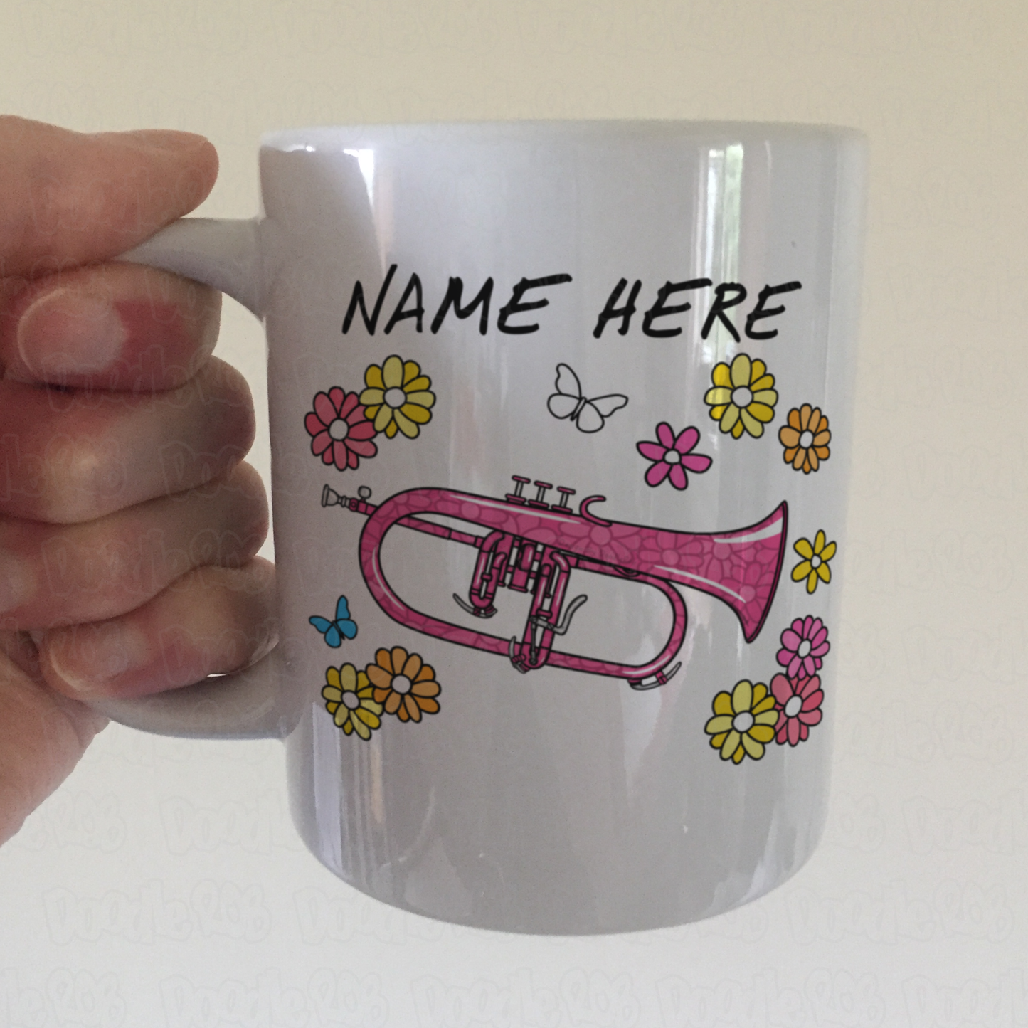 Floral Flugelhorn Mug - Custom Horn Player Mug - Personalised Brass Musician Gift