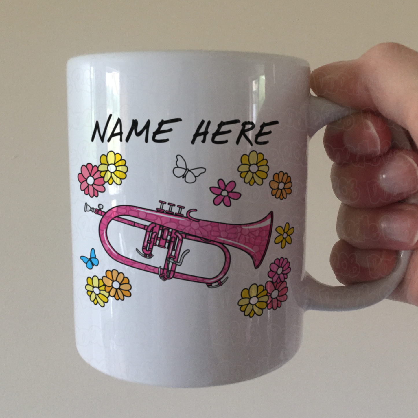 Floral Flugelhorn Mug - Custom Horn Player Mug - Personalised Brass Musician Gift