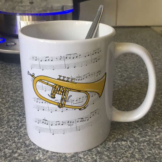 Flugelhorn Music Notation Mug (Colour) - Gift For Horn Player - Brass Musician Gift