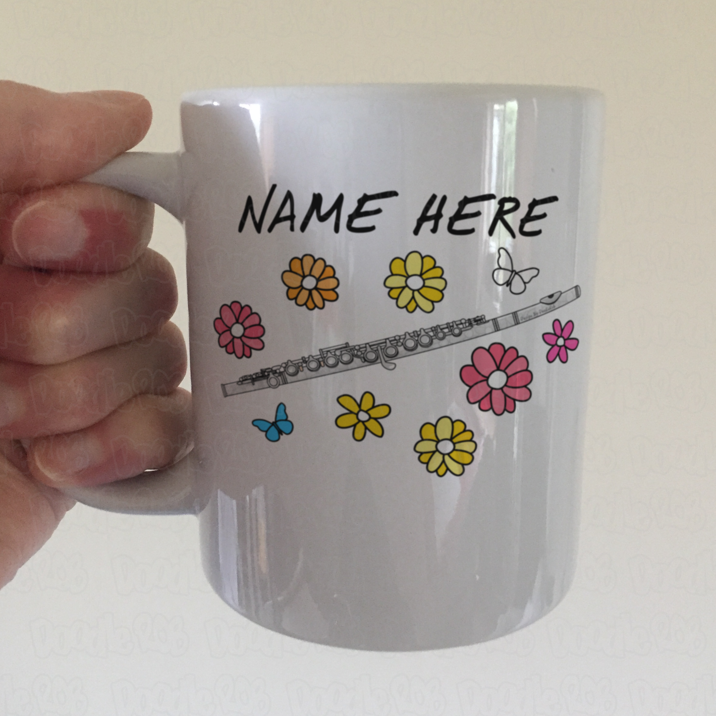 Floral Flute Personalised Mug - Woodwind Musician Gift For Her - Flautist Custom Mug