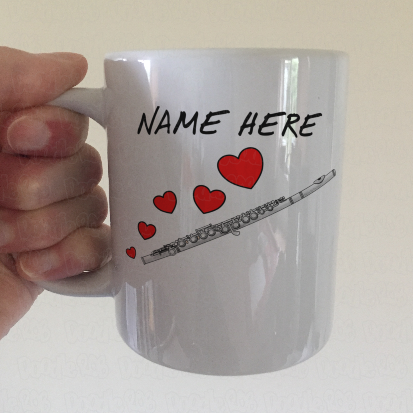 Personalised Flute Mug (Hearts) - Flautist Anniversary Gift - Wedding Musician Custom Mug