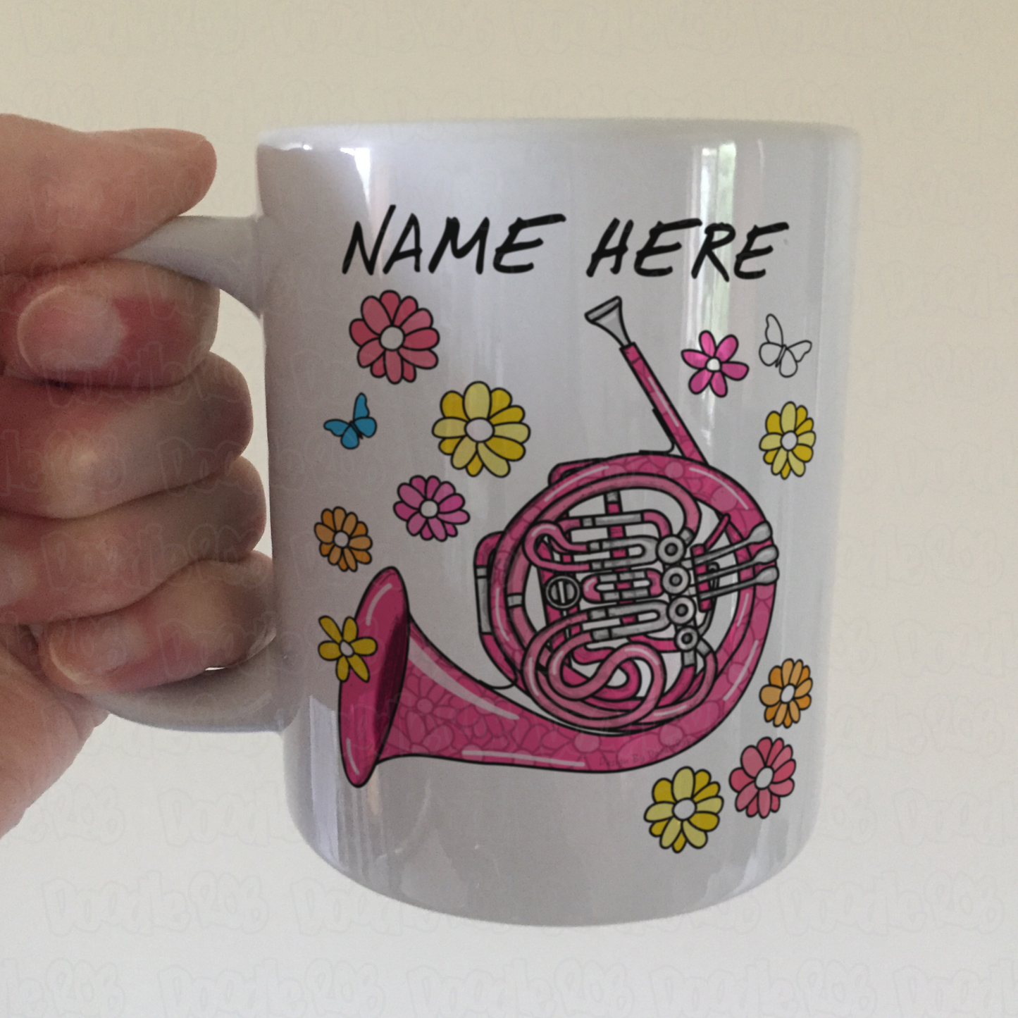 Floral French Horn Personalised Mug - Custom Horn Player Mug - Brass Musician Gift For Her