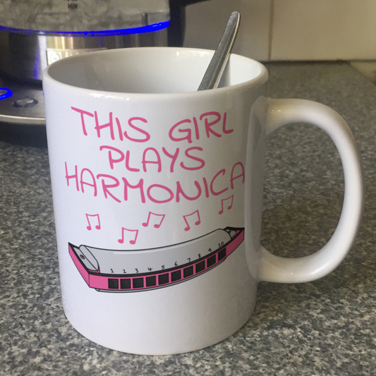 Harmonica Player Mug - This Girl Plays Harmonica - Gift For Female Blues Musician