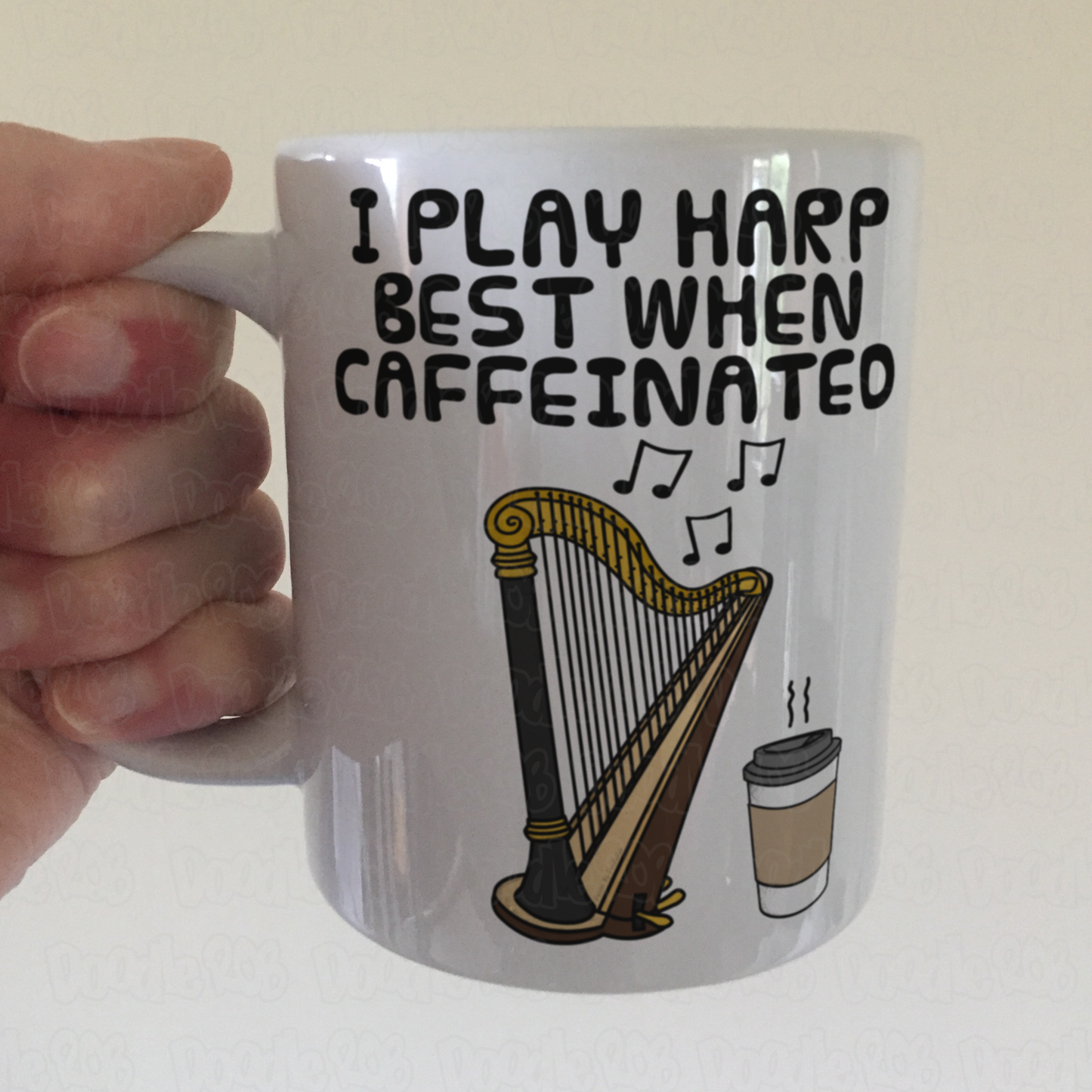 Harp Coffee Mug -  I Play Harp Best When Caffeinated - Harpist Musician Gift
