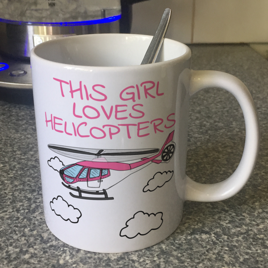 Girl's Helicopter Mug - This Girl Loves Helicopters - Pink Helicopter Mug - Female Pilot Gift