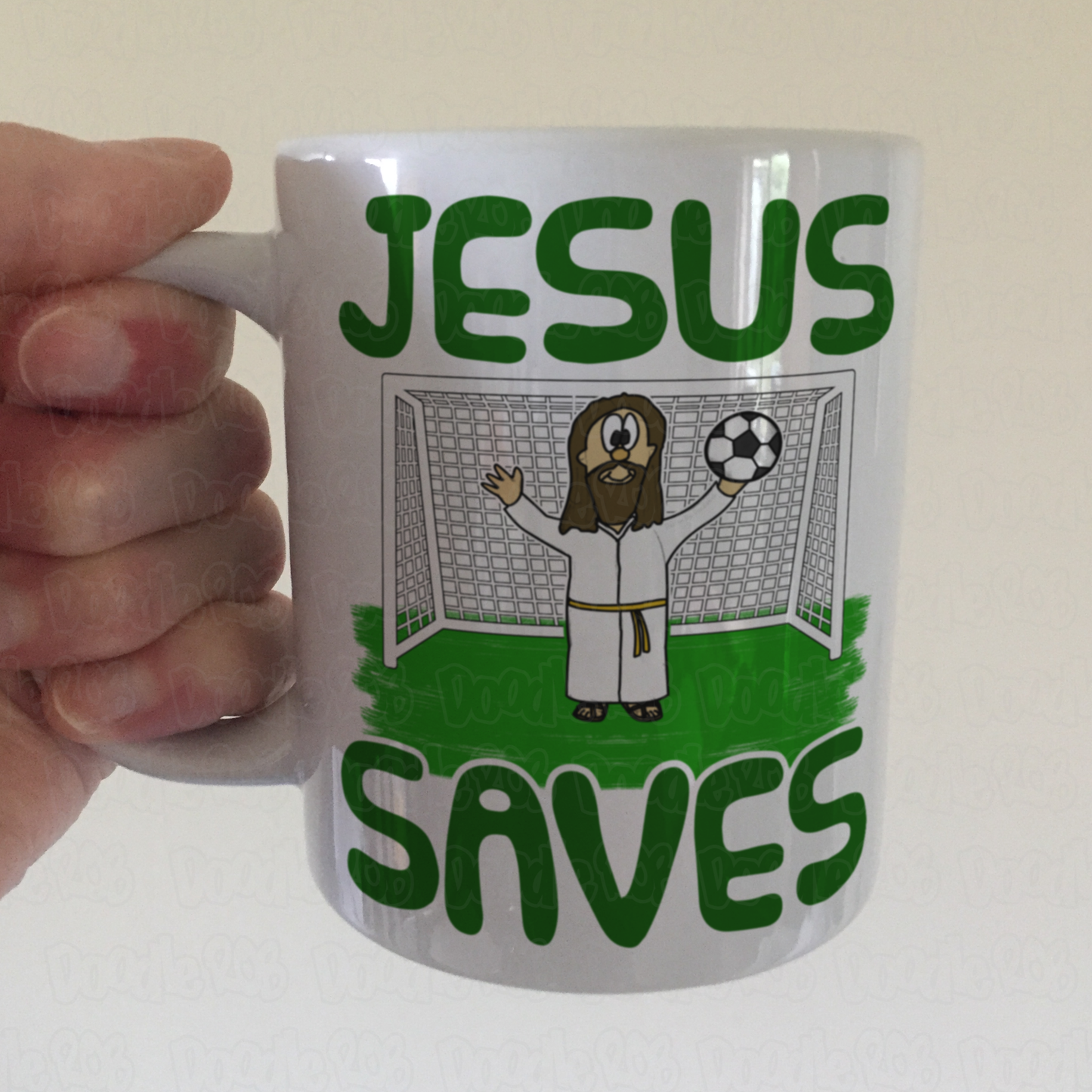Christian Football Mug - Jesus Saves - Funny Church Gift