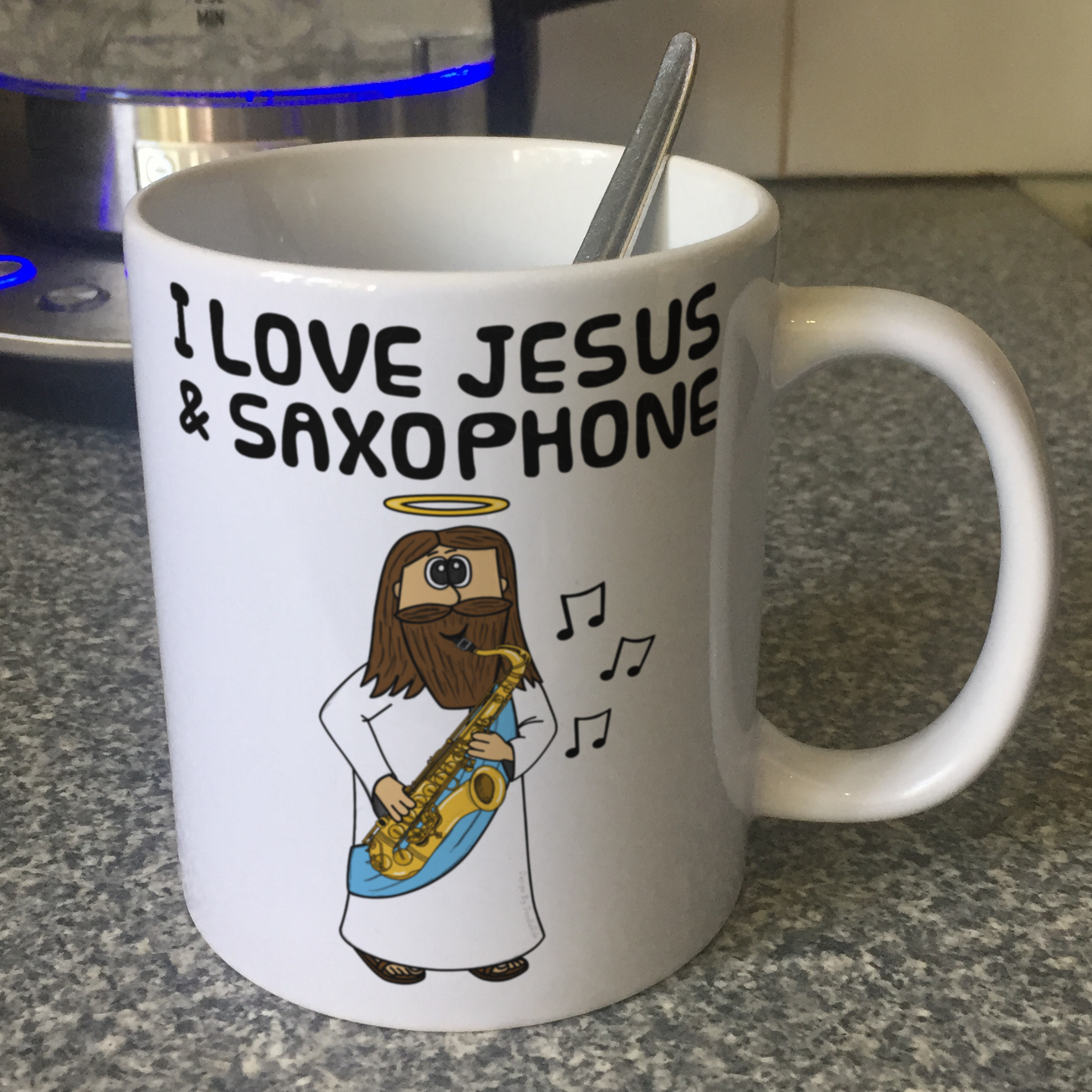 Christian Saxophone Mug - Jesus Playing Saxophone - Church Saxophonist Gift