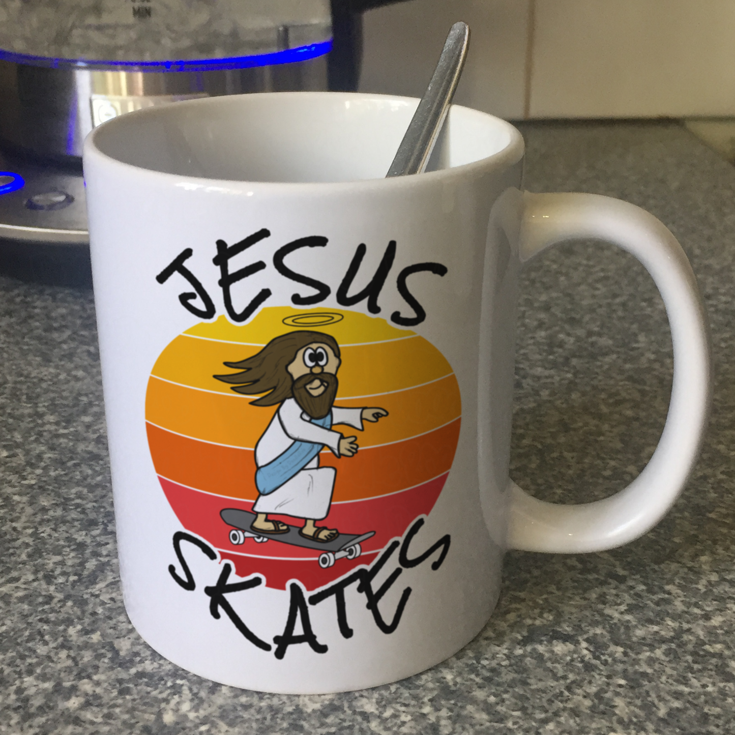 Christian Skateboarder Mug - Jesus Skates - Funny Skateboarding Gift
