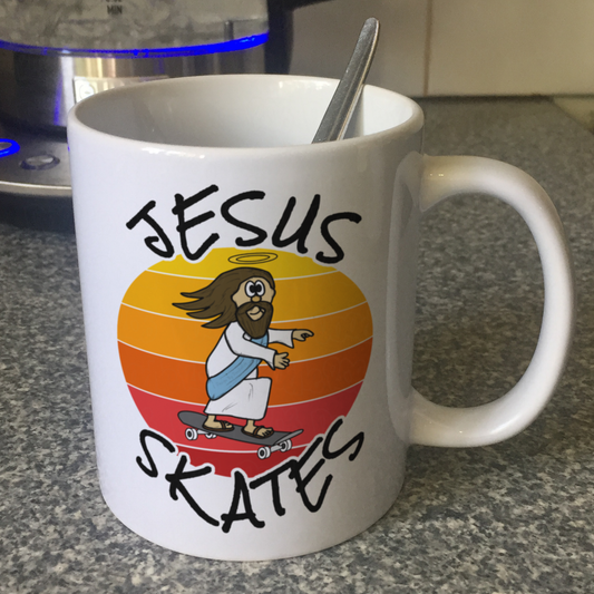 Christian Skateboarder Mug - Jesus Skates - Funny Skateboarding Gift