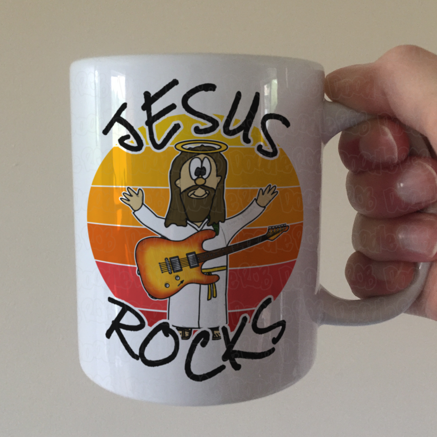 Church Guitar Mug - Jesus Rocks - Worship Guitarist Gift - Christian Electric Guitar Player