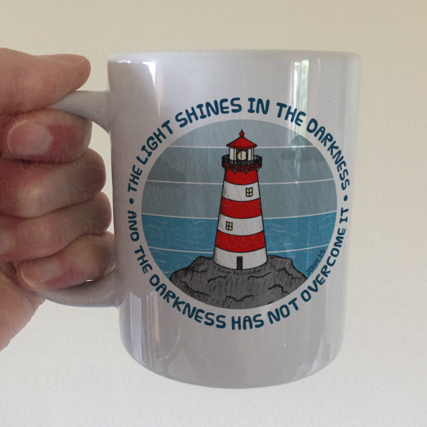 Christian Lighthouse Mug - The Light Shines In The Darkness - John 1:5 - Bible Verse Mug - Gift For Church Pastor