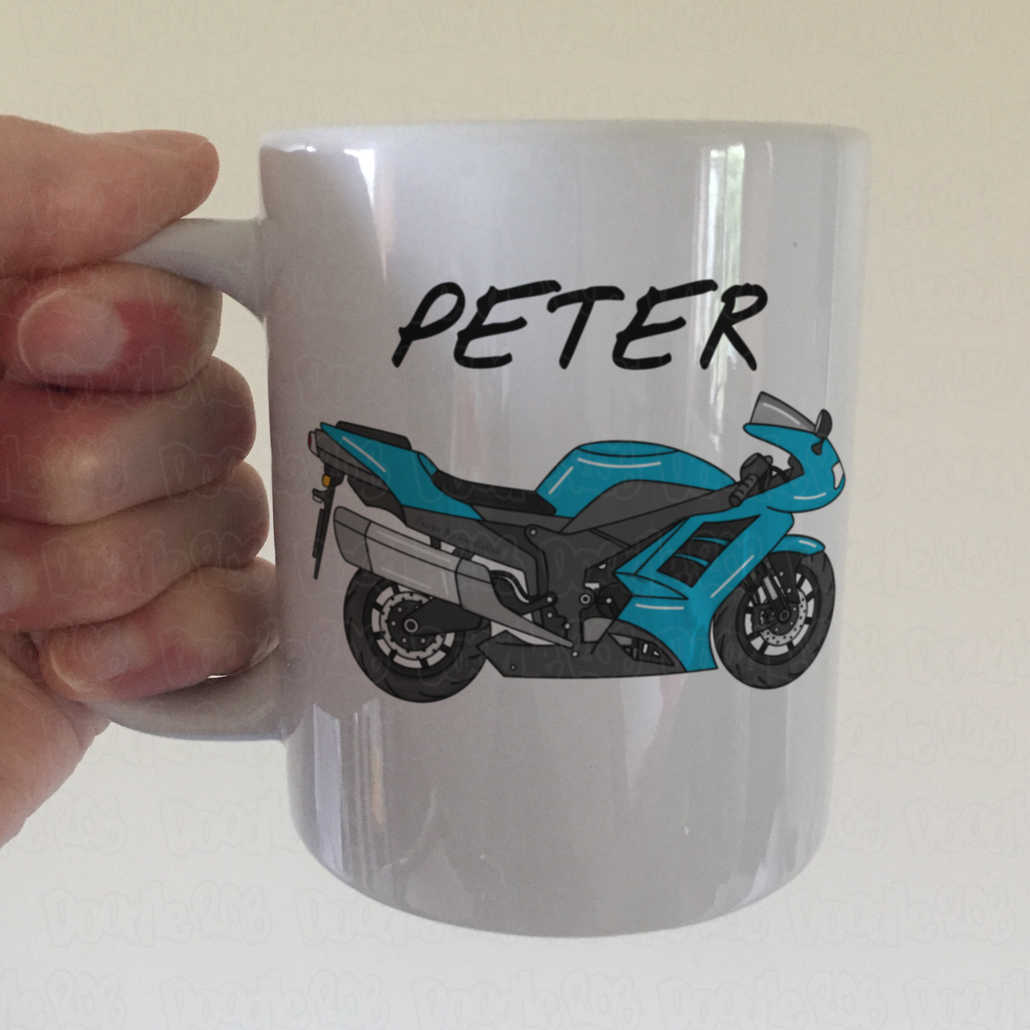 Motorbike Personalised Mug (Blue) - Custom Gift For Biker - Motorcycle Enthusiast Gift