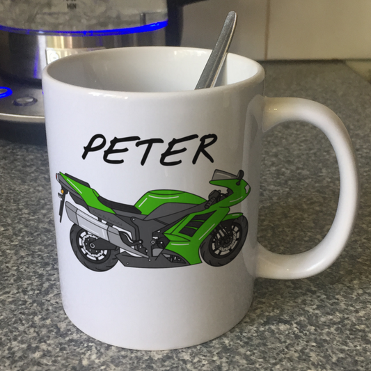 Motorbike Personalised Mug (Green) - Custom Gift For Biker - Motorcycle Enthusiast Gift