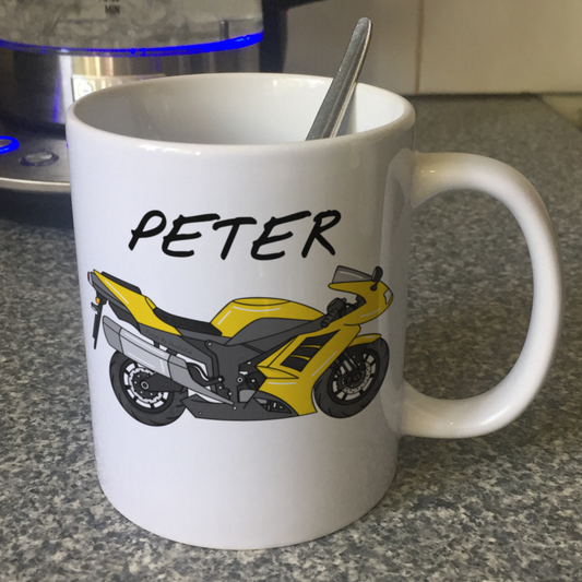 Motorbike Personalised Mug (Yellow) - Custom Gift For Biker - Motorcycle Enthusiast Gift