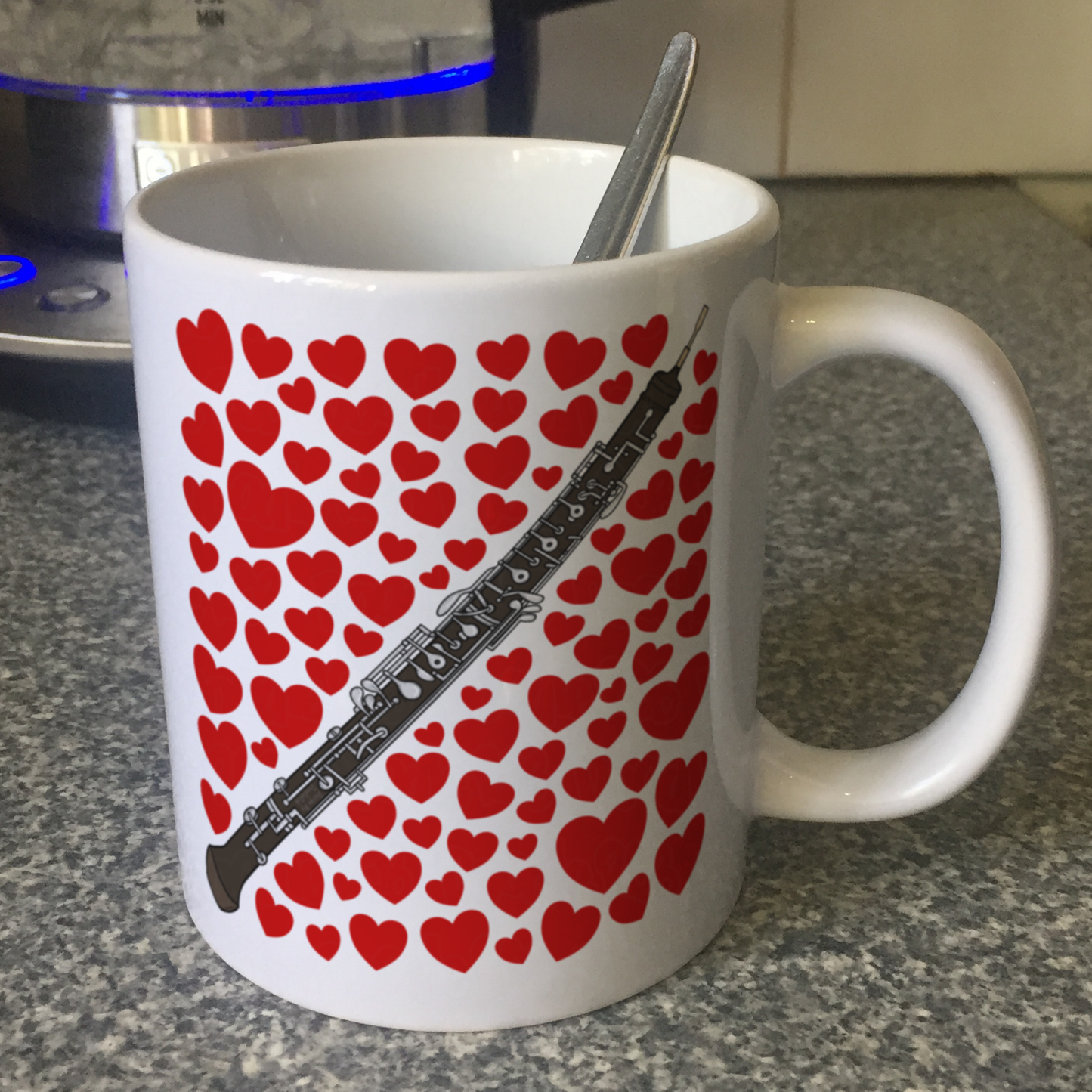 Oboe With Hearts Mug - Gift For Oboist - Woodwind Musician Valentines Anniversary Gift