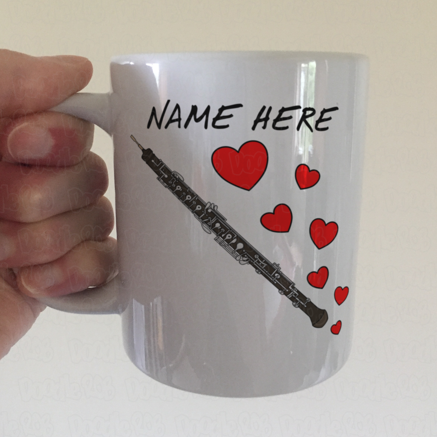 Personalised Oboe Mug (Hearts) - Oboist Anniversary Gift - Wedding Musician Custom Mug