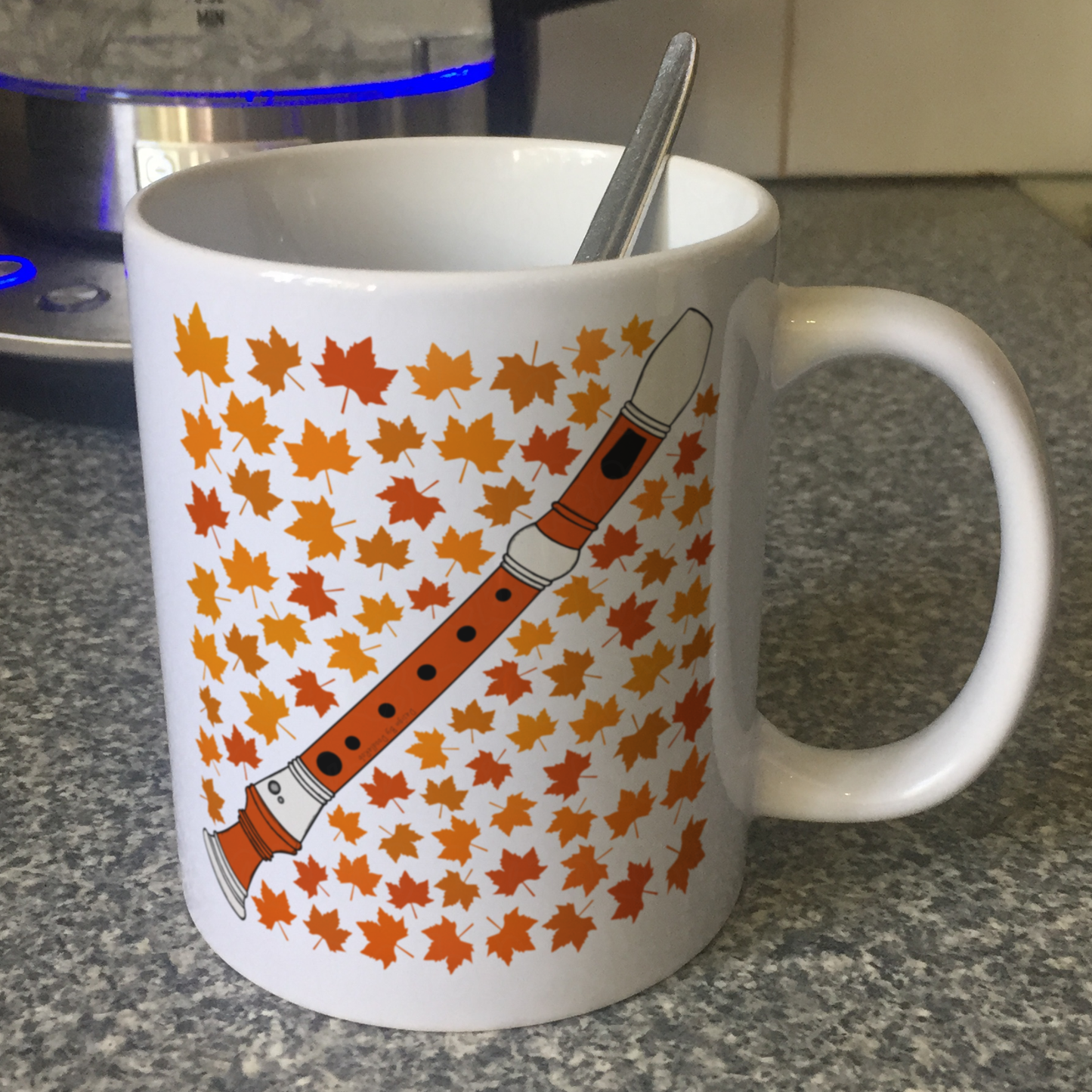 Autumn Recorder Mug (Leaves) - Gift For Recorderist - Woodwind Musician Gift For Fall or Thanksgiving