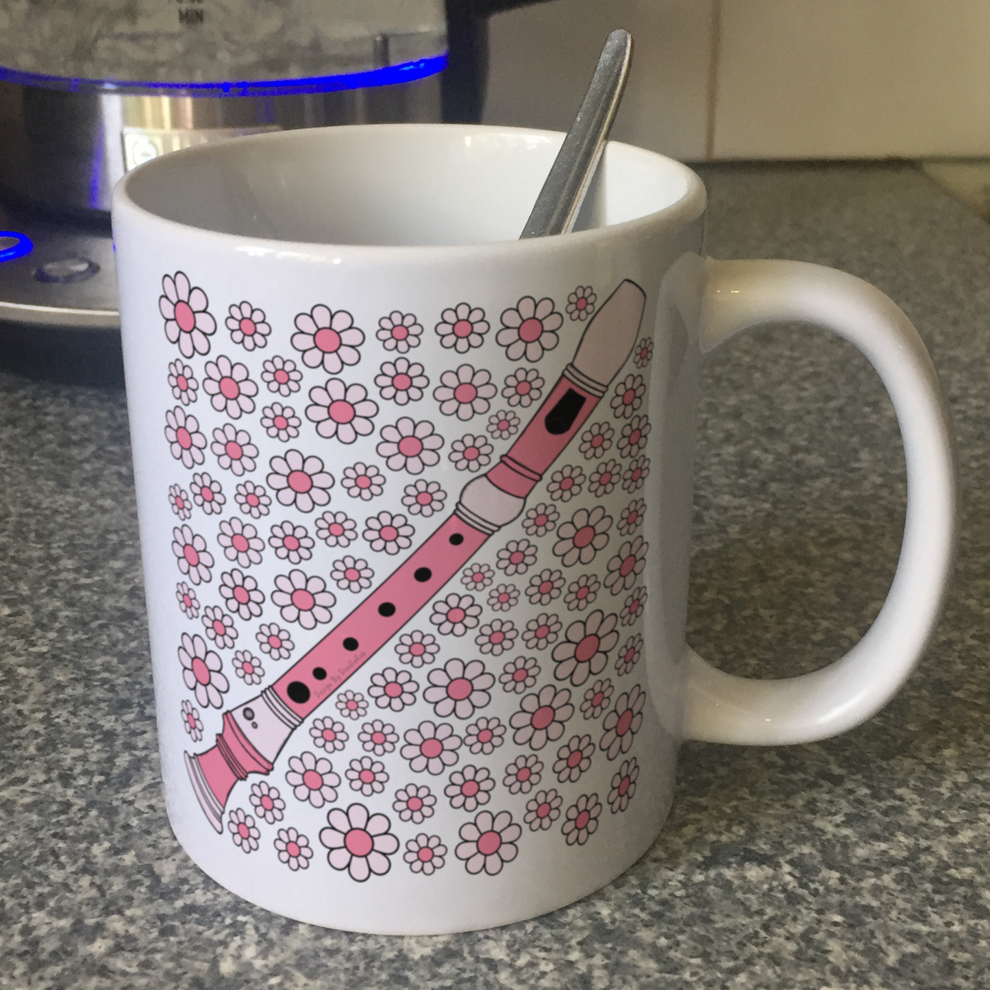 Recorder Floral Mug (Pink Flowers) - Gift For Recorderist - Woodwind Musician Gift For Girl