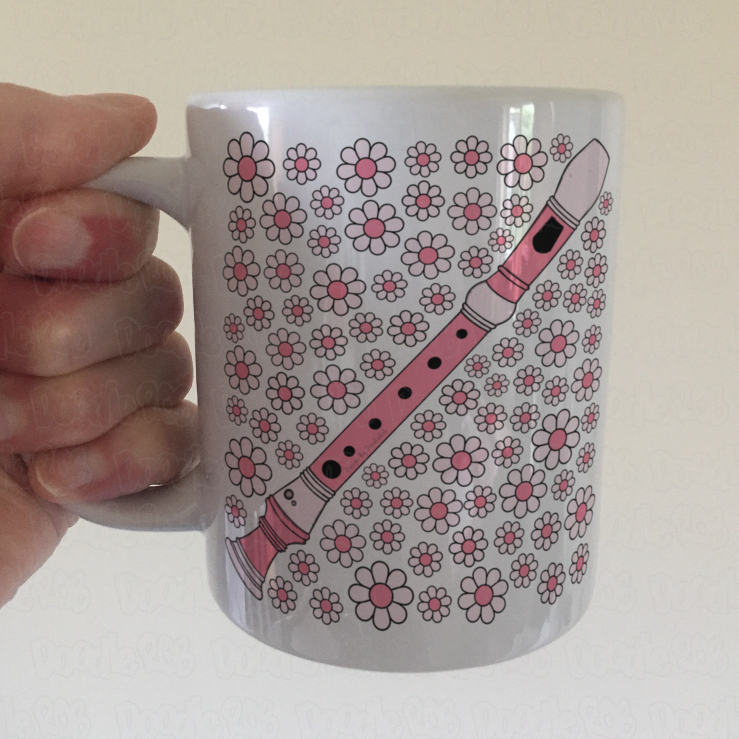 Recorder Floral Mug (Pink Flowers) - Gift For Recorderist - Woodwind Musician Gift For Girl