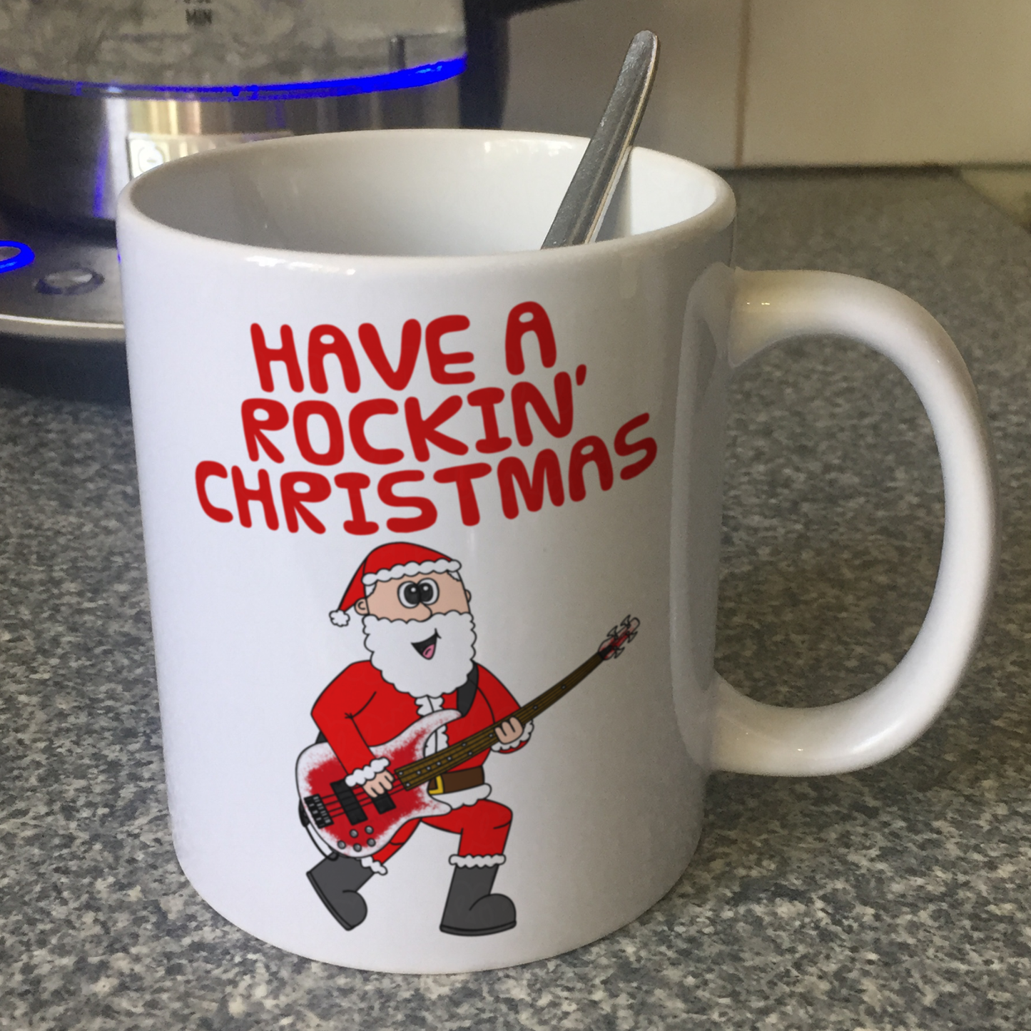 Bass Guitarist Christmas Mug - Santa Playing Bass Guitar - Bassist Xmas Gift